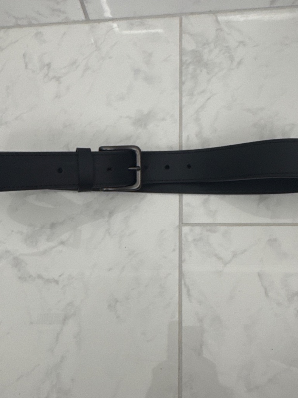 Goodfellow & Co Black Leather Belt with Silver-Tone Buckle